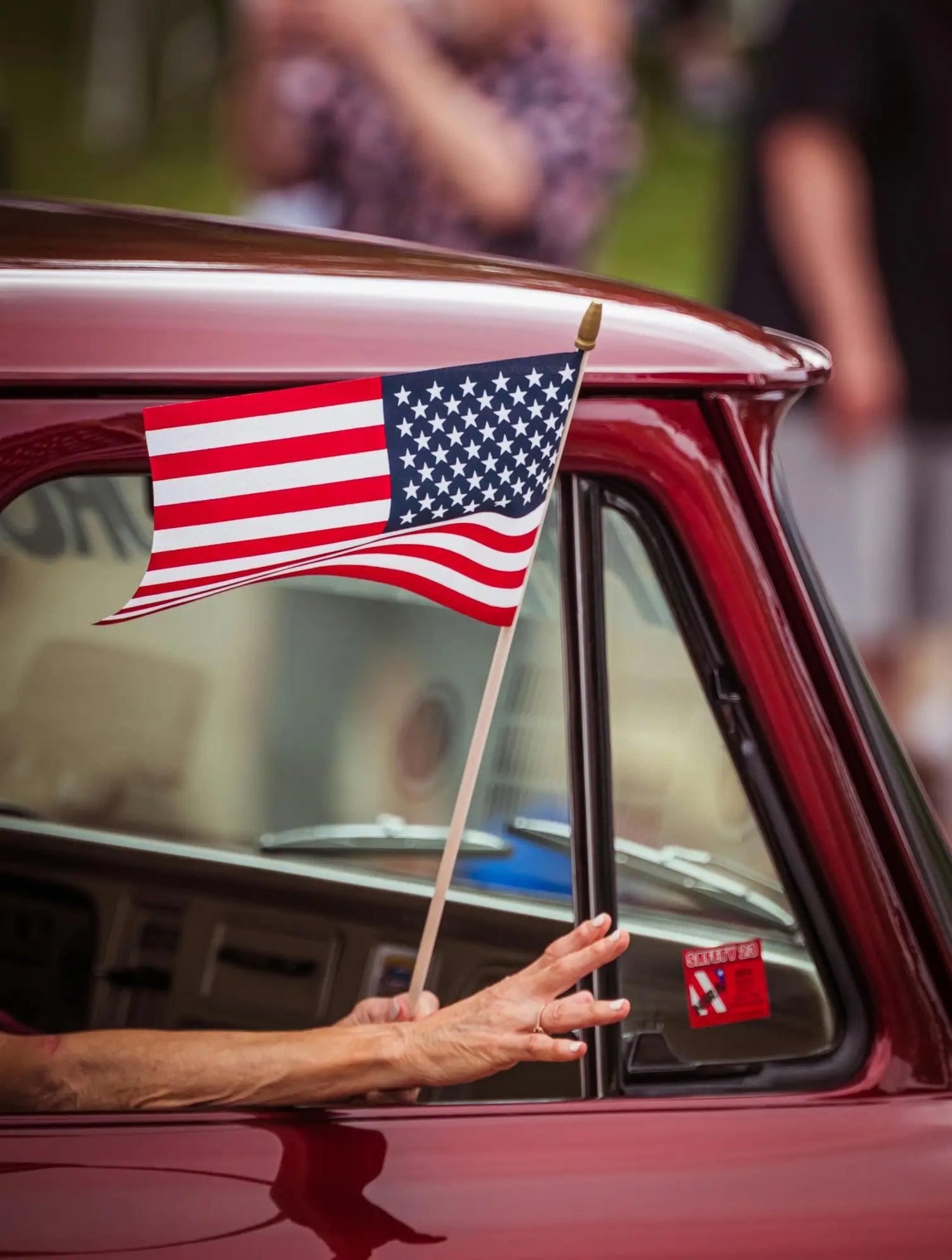 American Flag and Classic Car