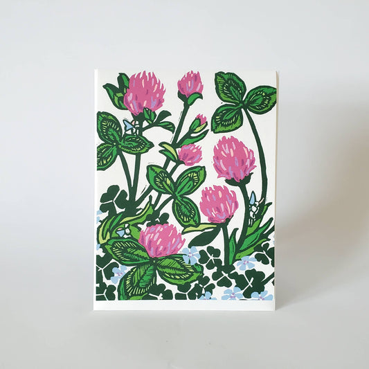 Purple Clover Shamrock Greeting Card - Blank