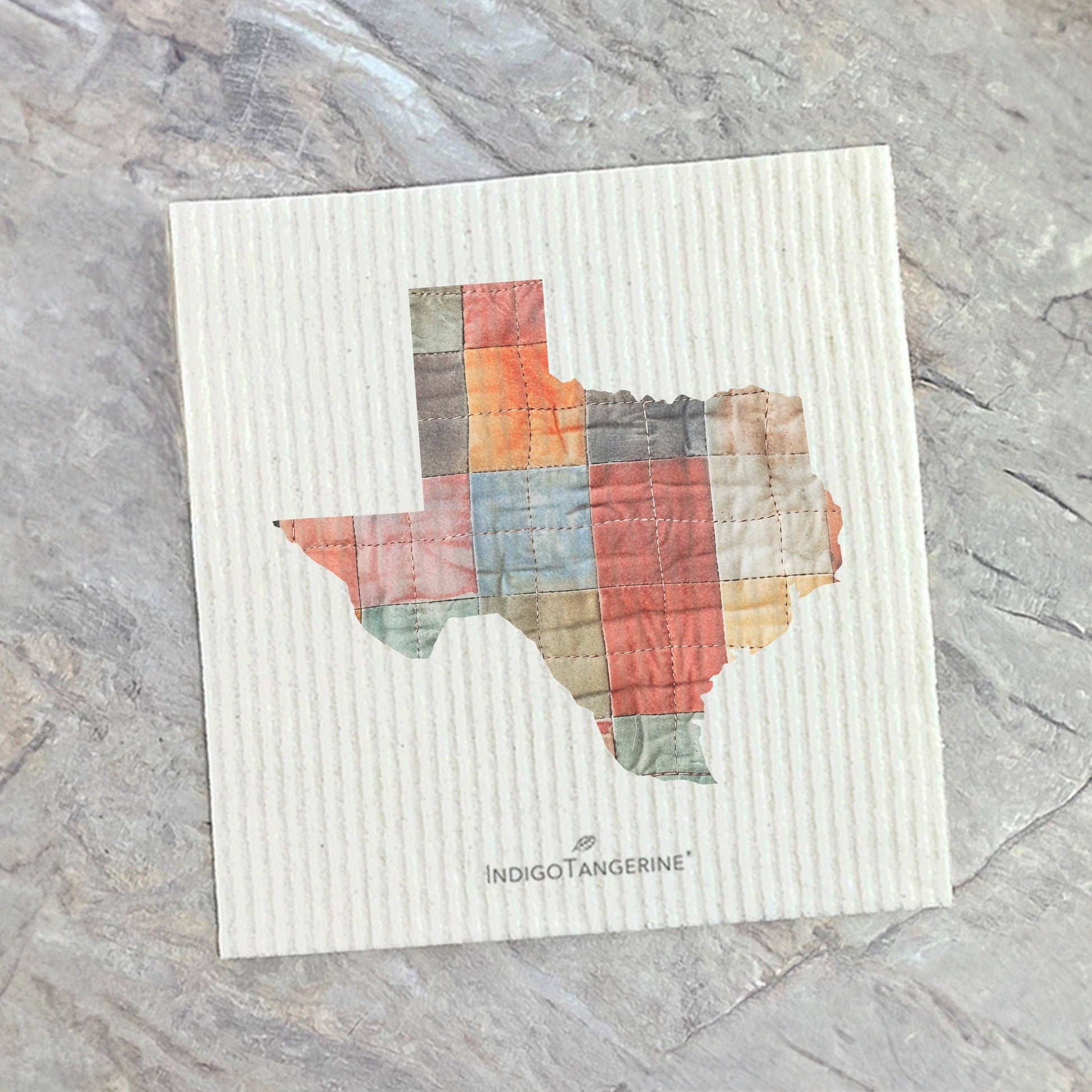 Swedish Dish Cloth - Quilted State of Illinois - Indigo Tangerine