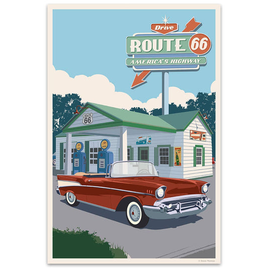 Route 66 Americas Highway Classic Car Vinyl Sticker
