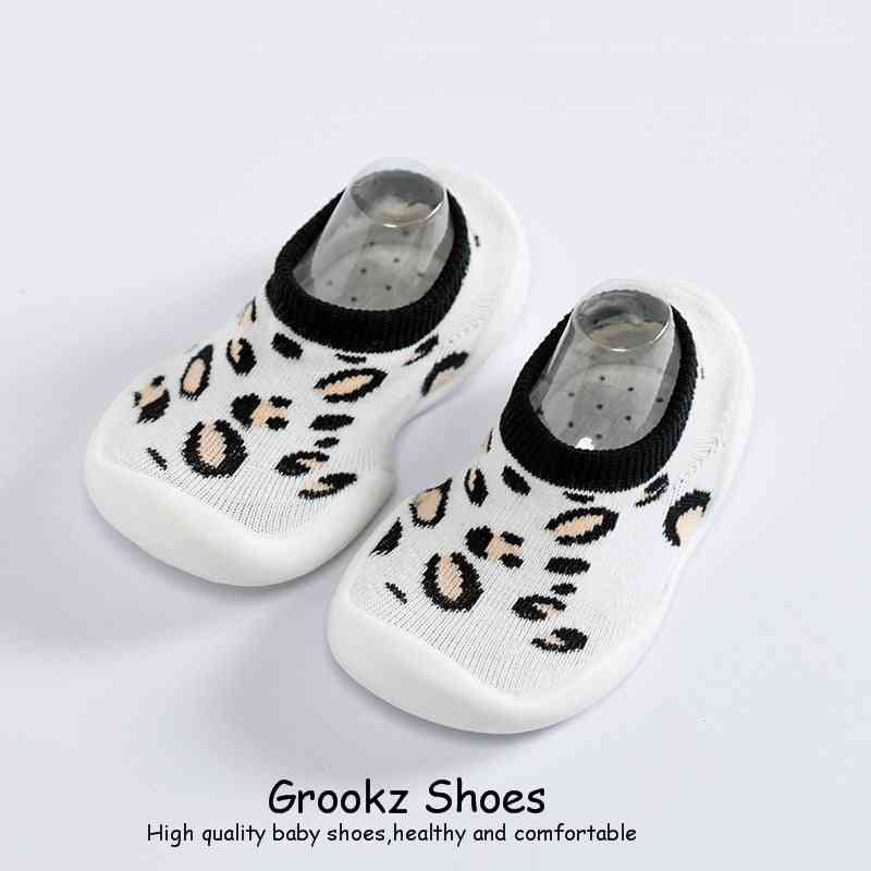 Baby Sock Shoes - White Leopard