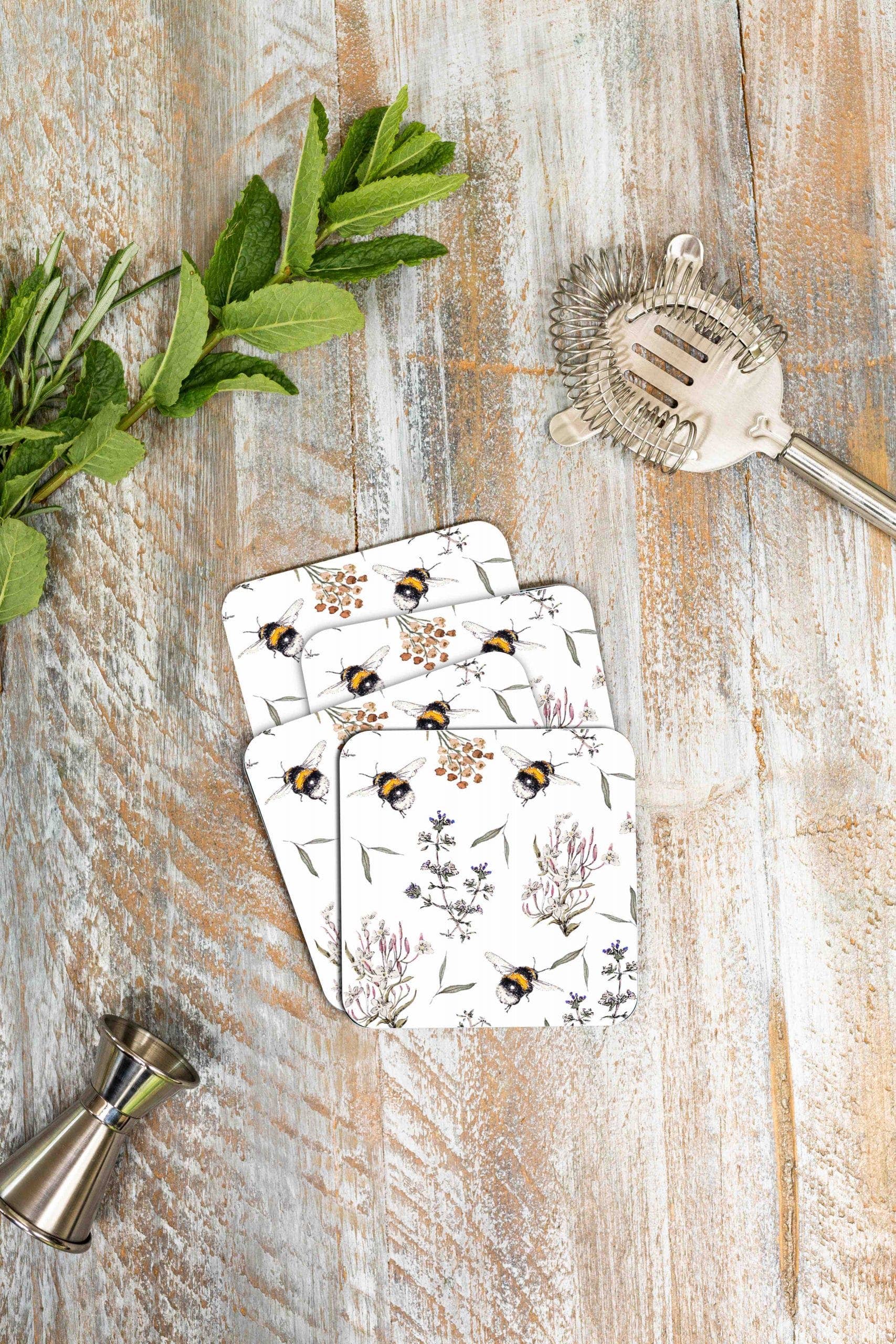 Coaster Set - Bees & Honeysuckle - Set Of 4 Coasters - Toasted Crumpet