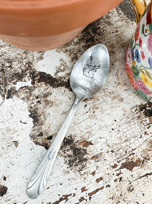 Floral Tea Pot - Vintage Stamped Spoon