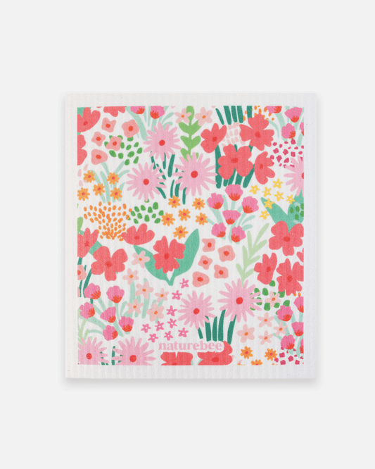Swedish Dishcloth - Pink Floral Sponge Cloth