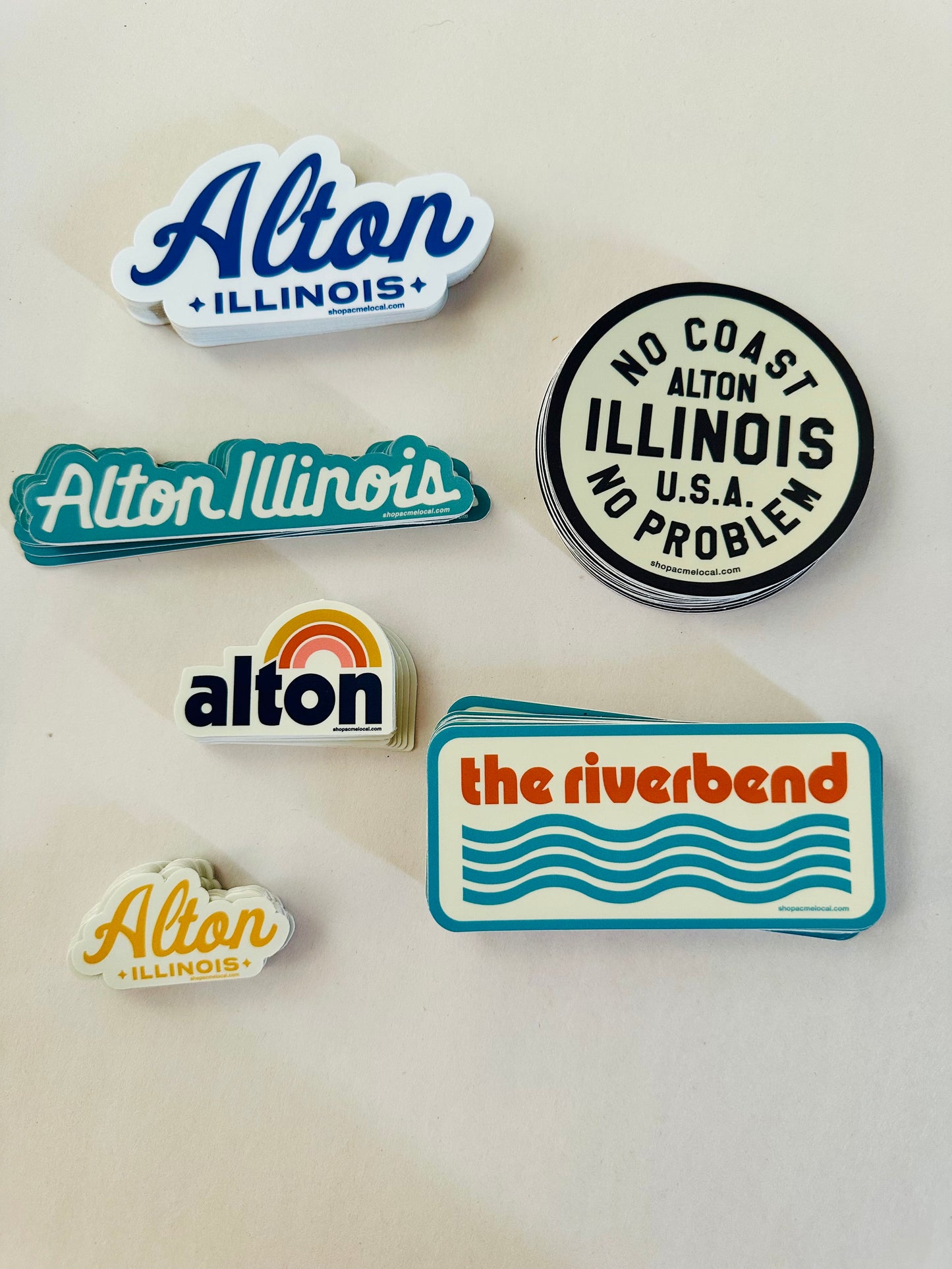 Alton Illinois Script Sticker: Blue & White