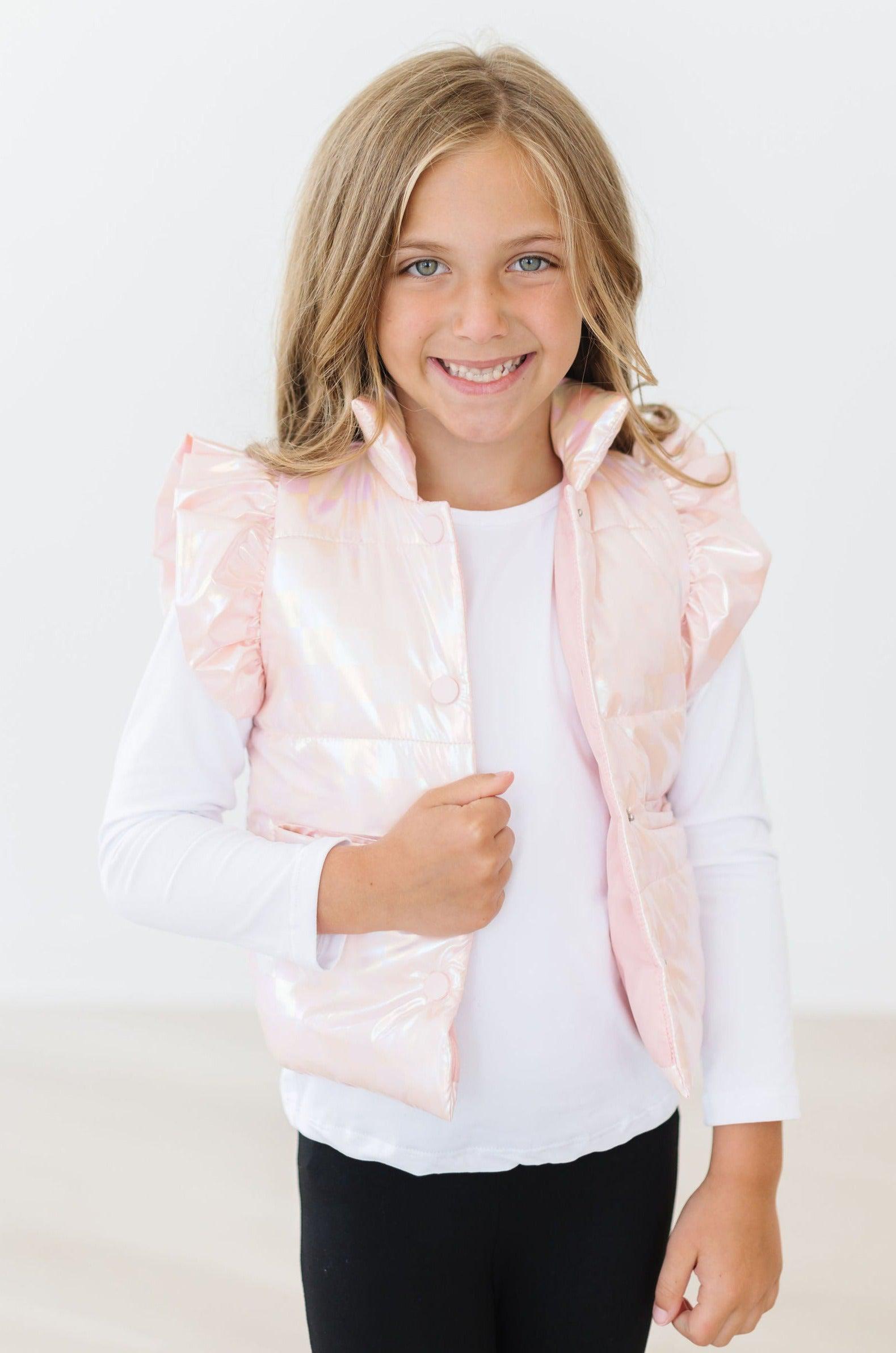 Light Pink Checker Puffer Vest - Mila & Rose ®