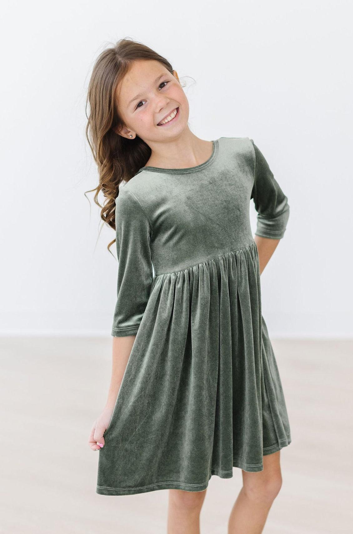Sage Velvet Twirl Dress - Mila & Rose ®