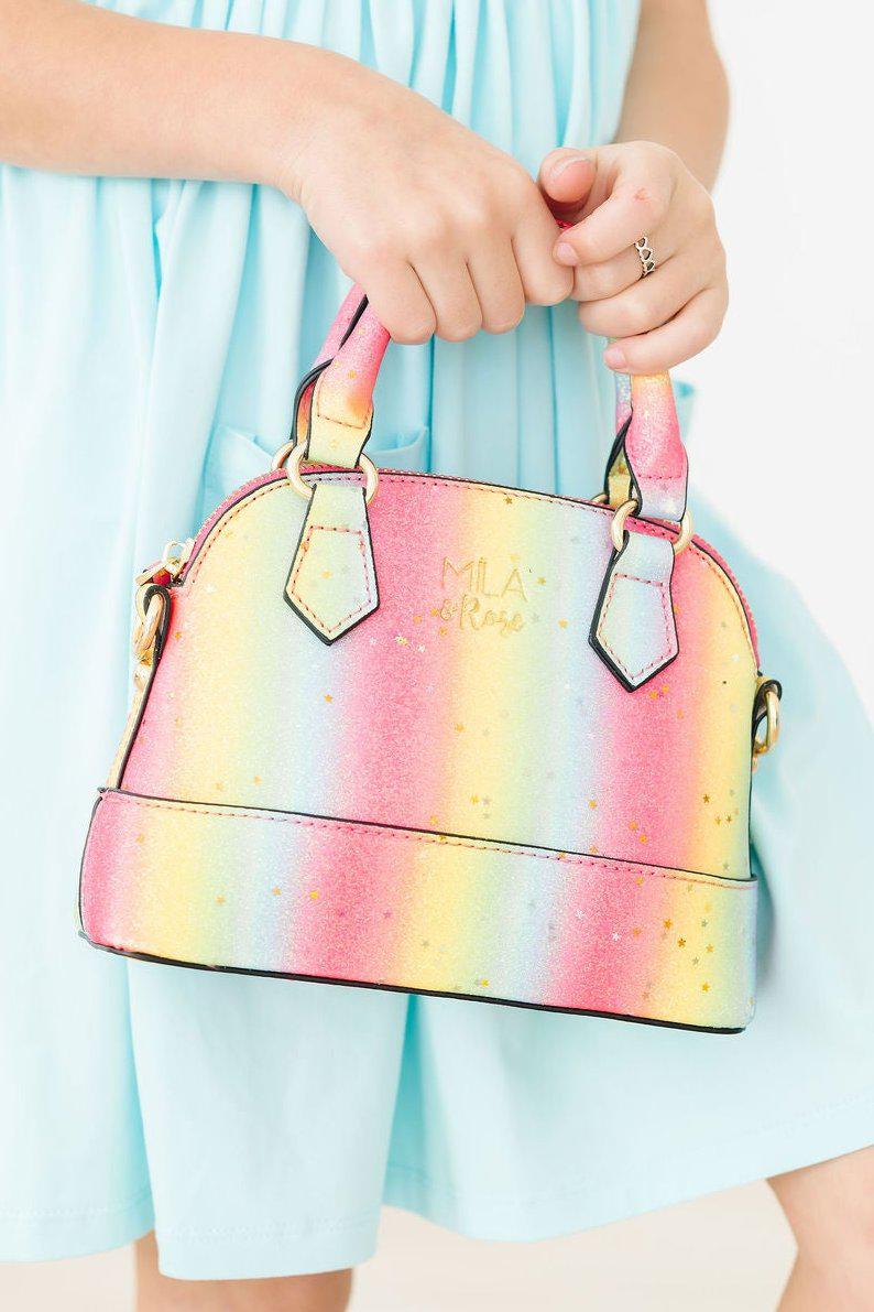 Neon Rainbow Glitter Girl's Crossbody Purse