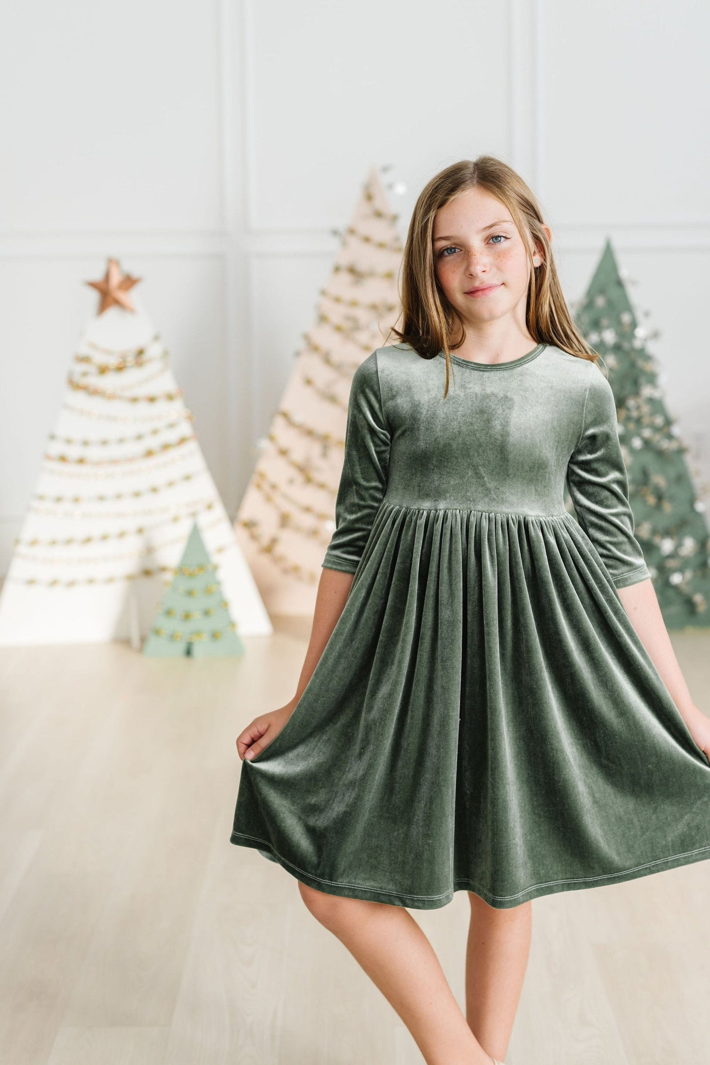 Sage Velvet Twirl Dress - Mila & Rose ®
