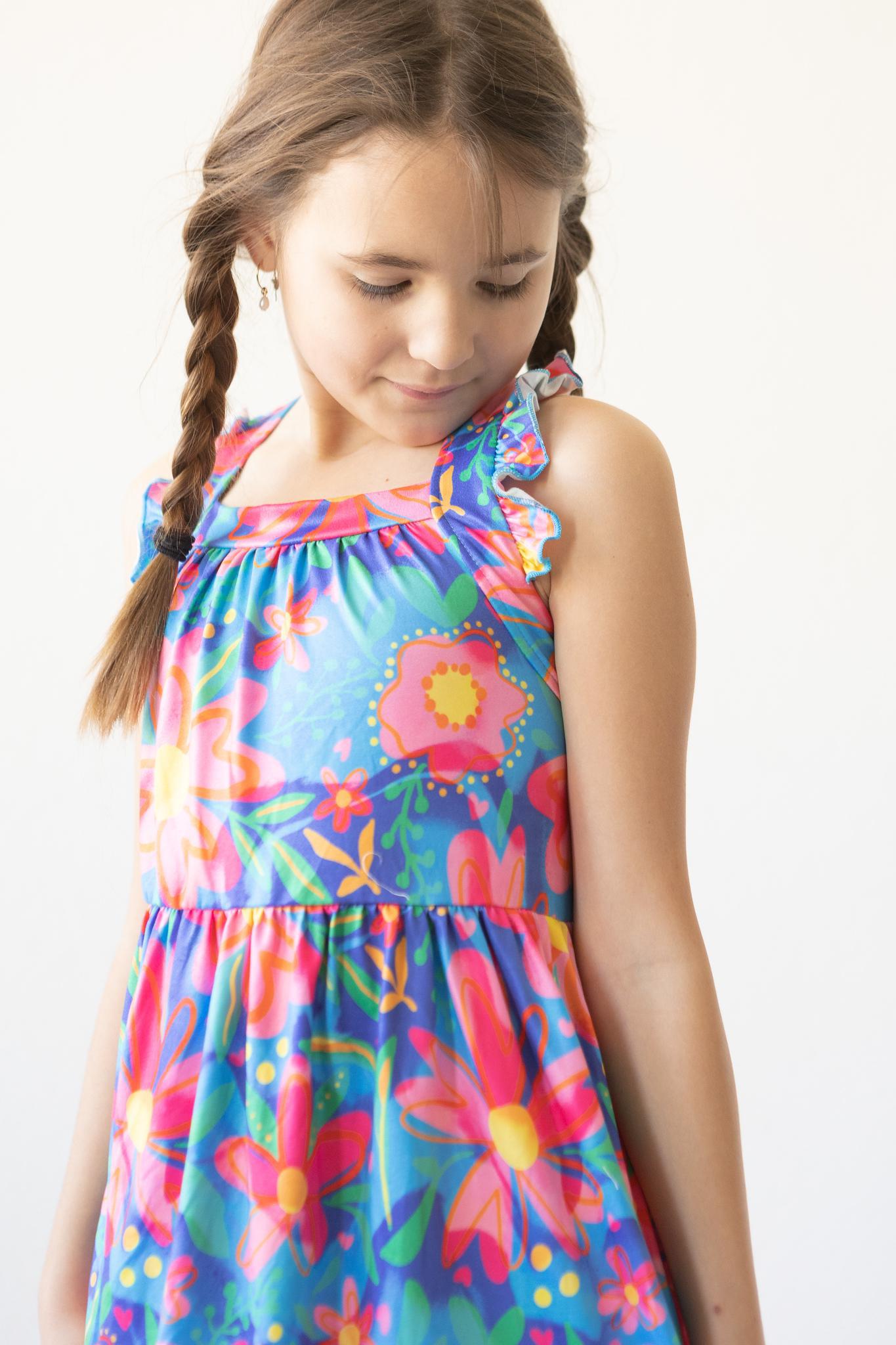 Springing Around Vibrant Floral Ruffle Dress - Mila & Rose ®
