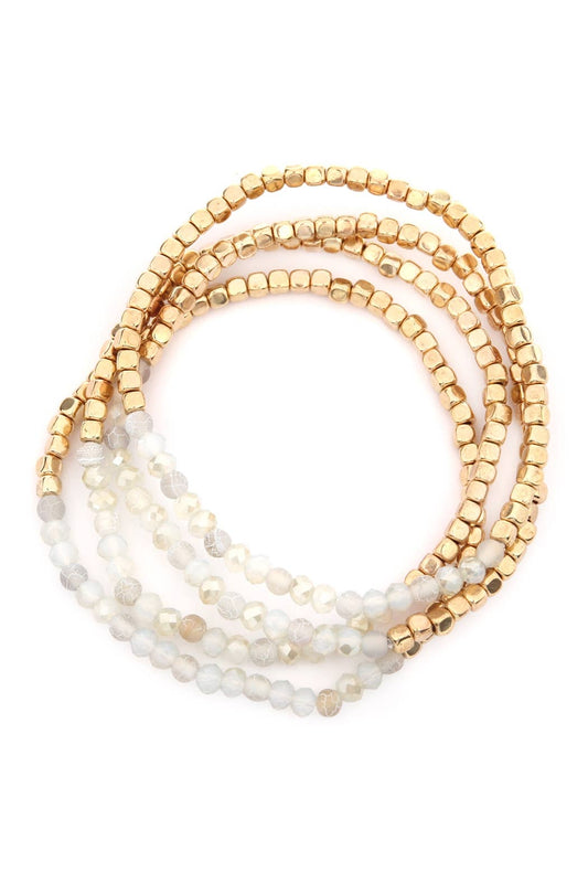 Stretch Bead Bracelets - Brass Stone - Set of 4