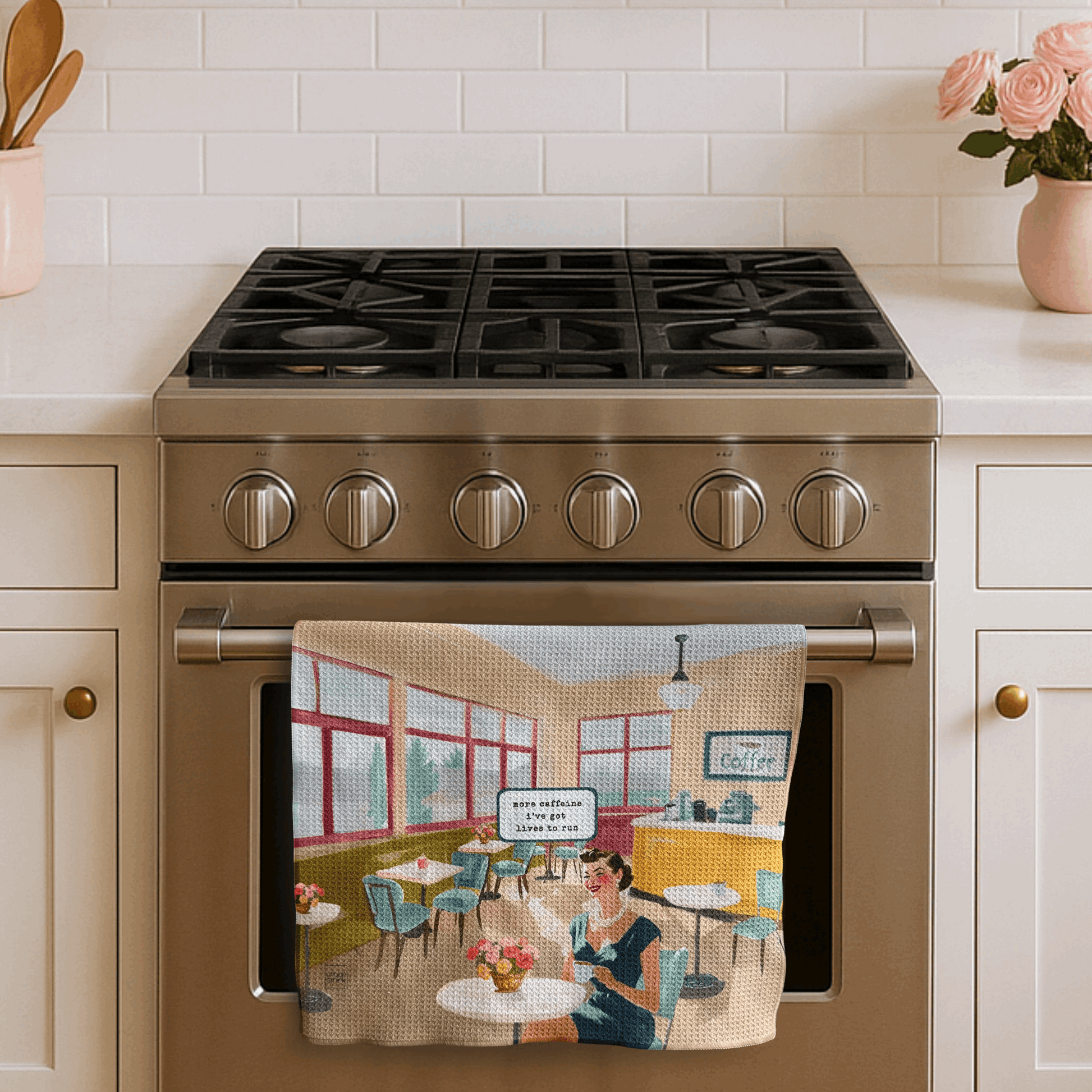 Funny Vintage Floral Kitchen Towel - Parenting - More Caffeine - Urban Smirk