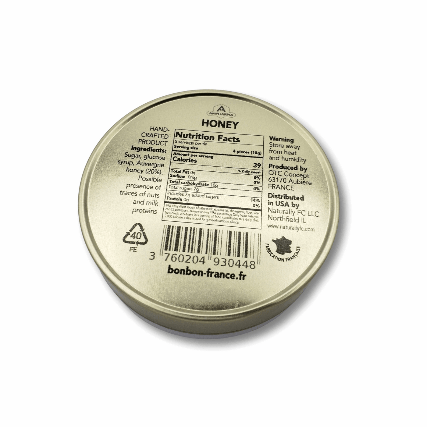 Honey - French Gourmet Natural Candy Tin - Apipharma - Bonbon USA France