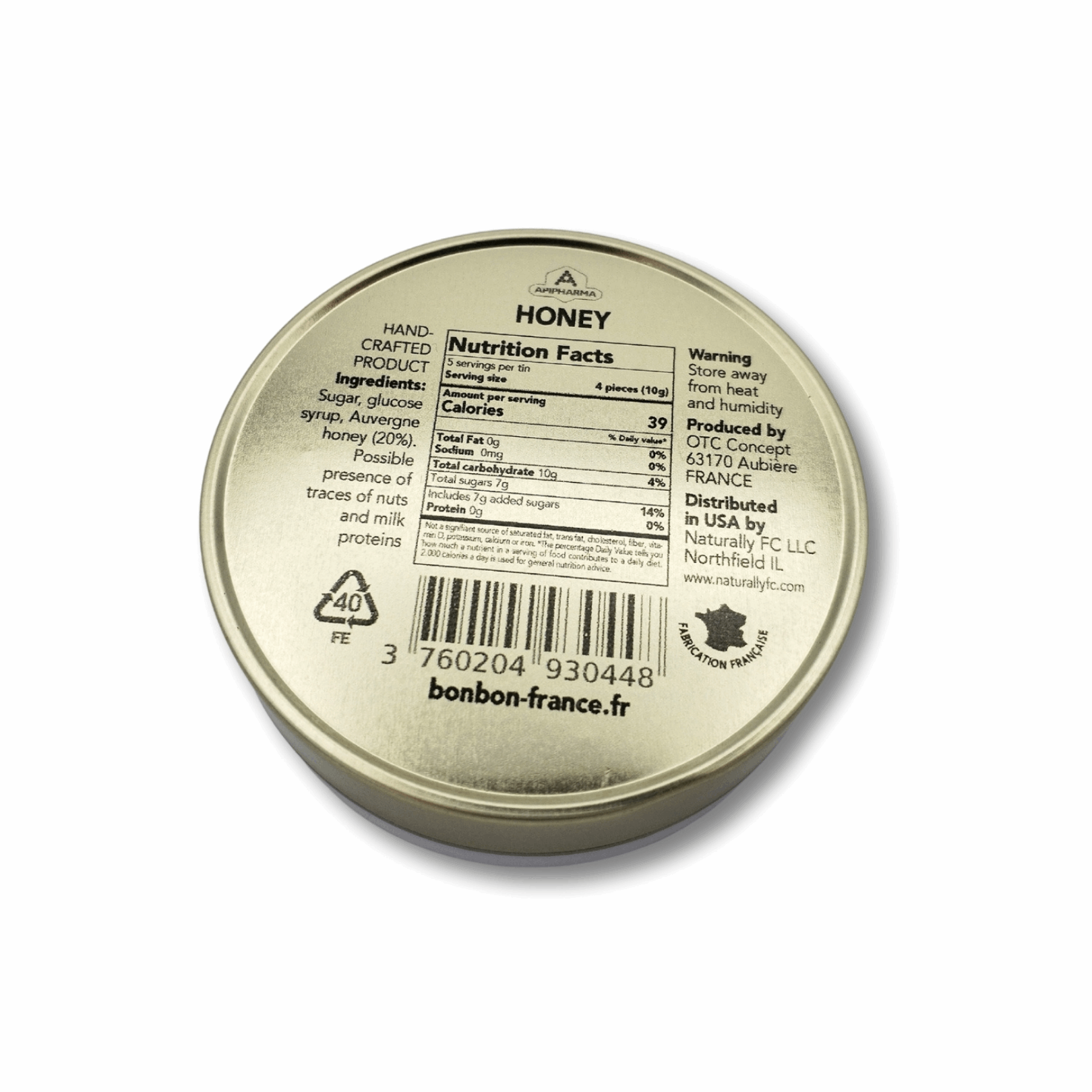 Honey - French Gourmet Natural Candy Tin - Apipharma - Bonbon USA France