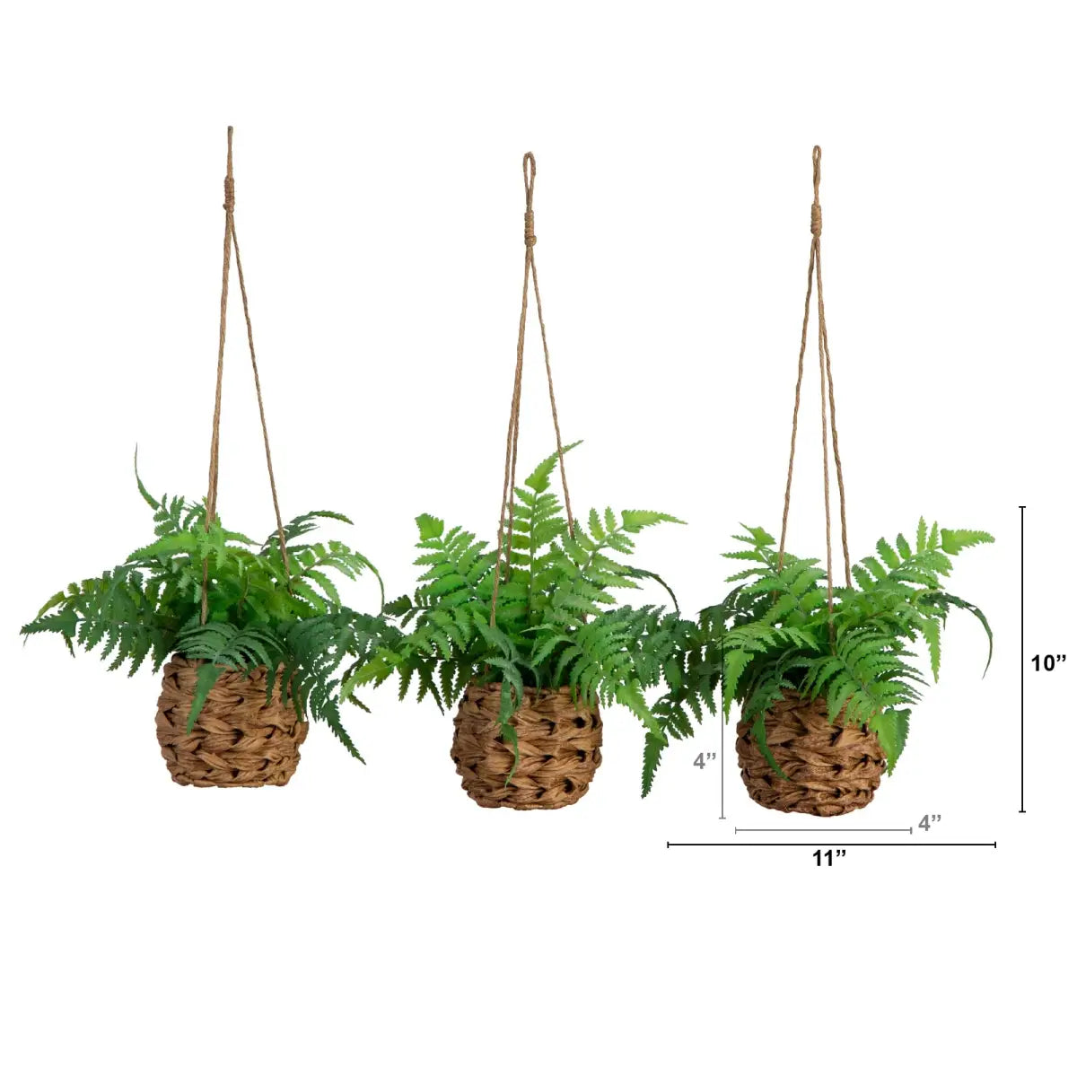 10” UV Resistant Artificial Boston Fern in Hanging Wicker Basket (Indoor/Outdoor) - Set of 3 - Nearly Natural