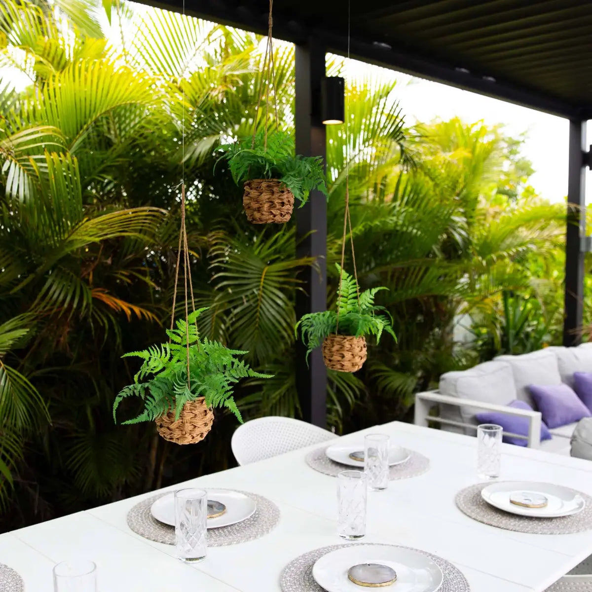 10” UV Resistant Artificial Boston Fern in Hanging Wicker Basket (Indoor/Outdoor) - Set of 3 - Nearly Natural