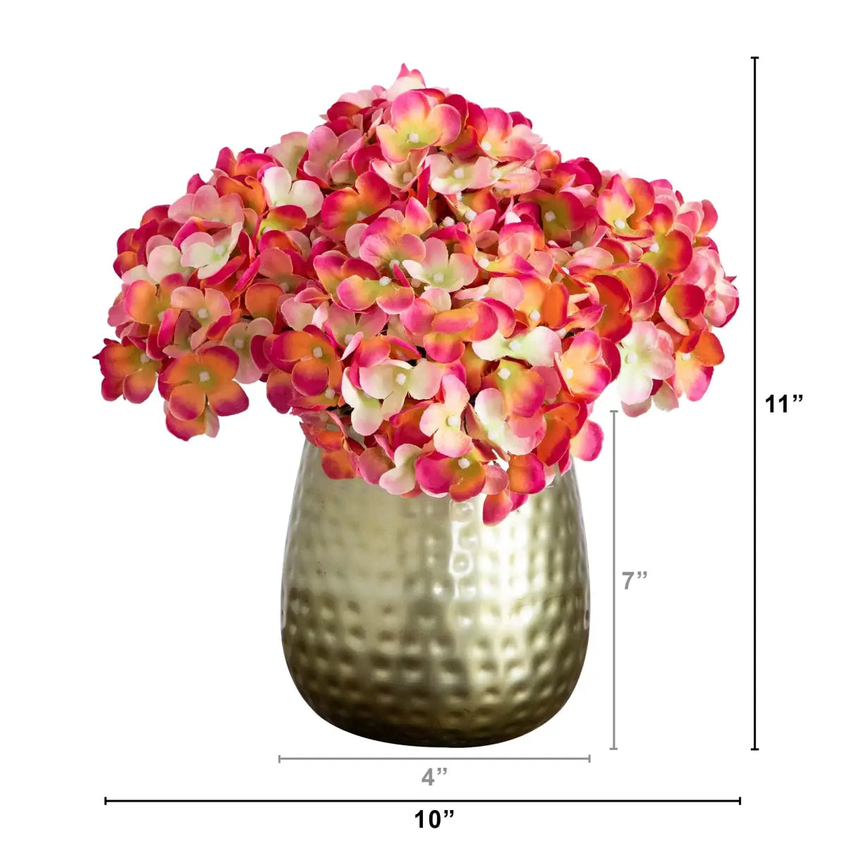 11” Artificial Hydrangea Arrangement in Gold Metal Vase - Nearly Natural