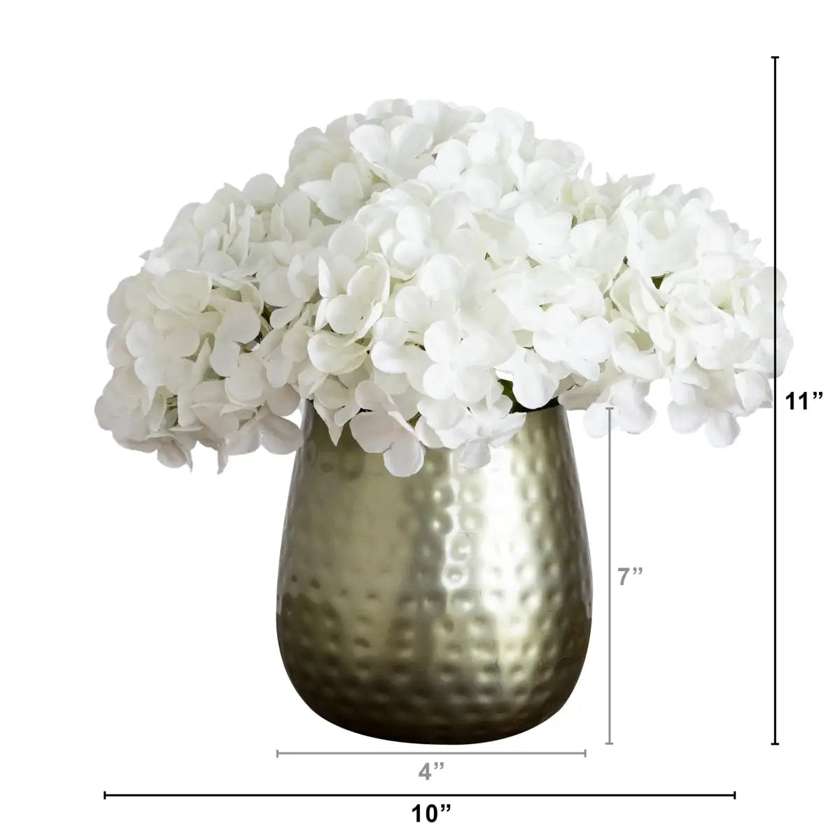 11” Artificial Hydrangea Arrangement in Gold Metal Vase - Nearly Natural