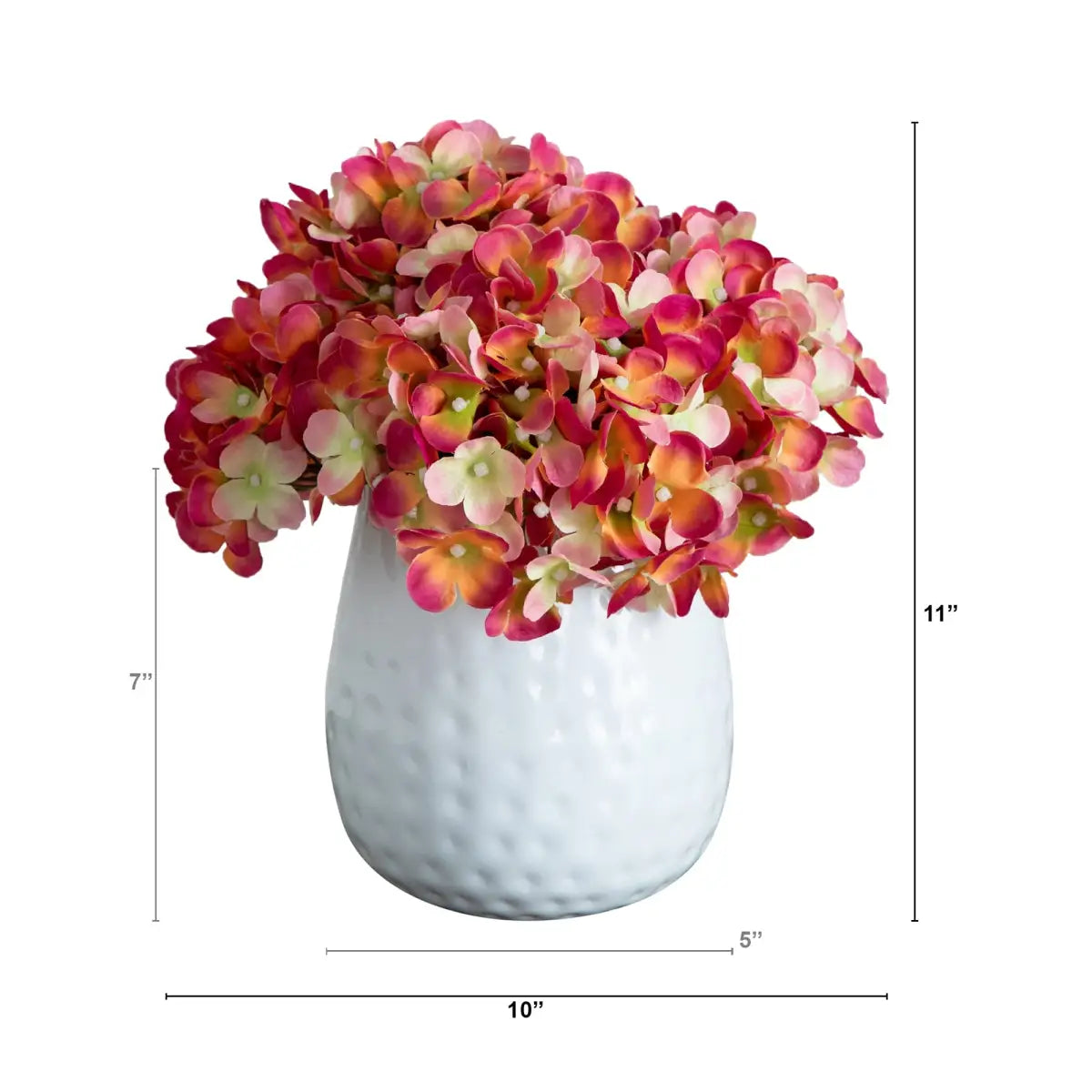 11” Artificial Hydrangea Arrangement in White Metal Vase - Nearly Natural