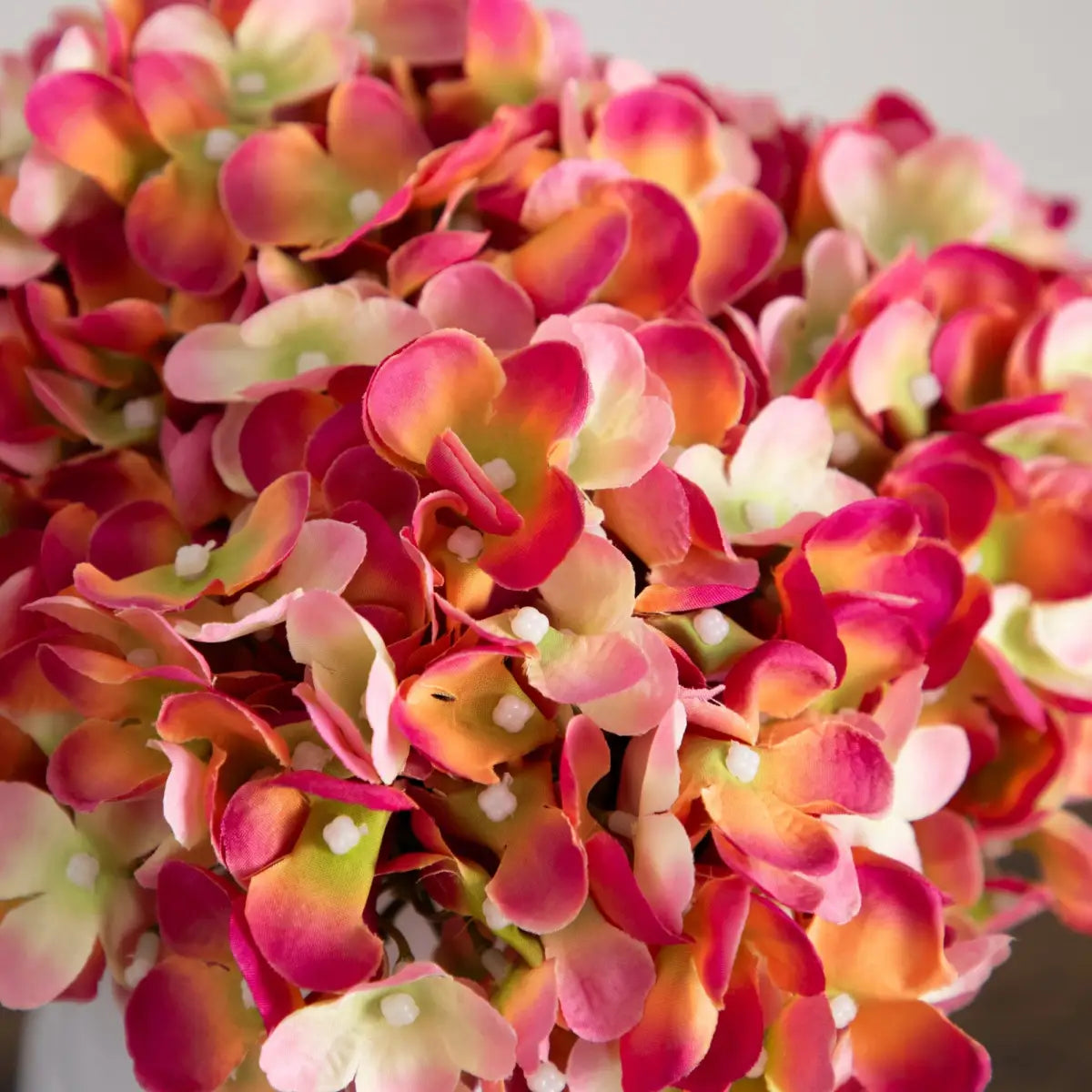 11” Artificial Hydrangea Arrangement in White Metal Vase - Nearly Natural