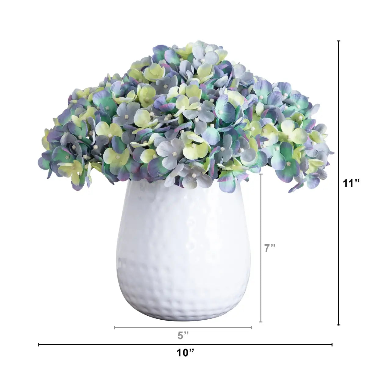 11” Artificial Hydrangea Arrangement in White Metal Vase - Nearly Natural