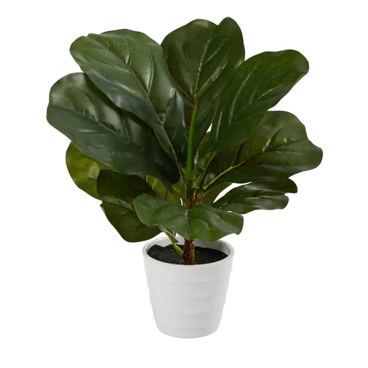 11” Fiddle Leaf Artificial Plant in White Planter (Real Touch) - Nearly Natural