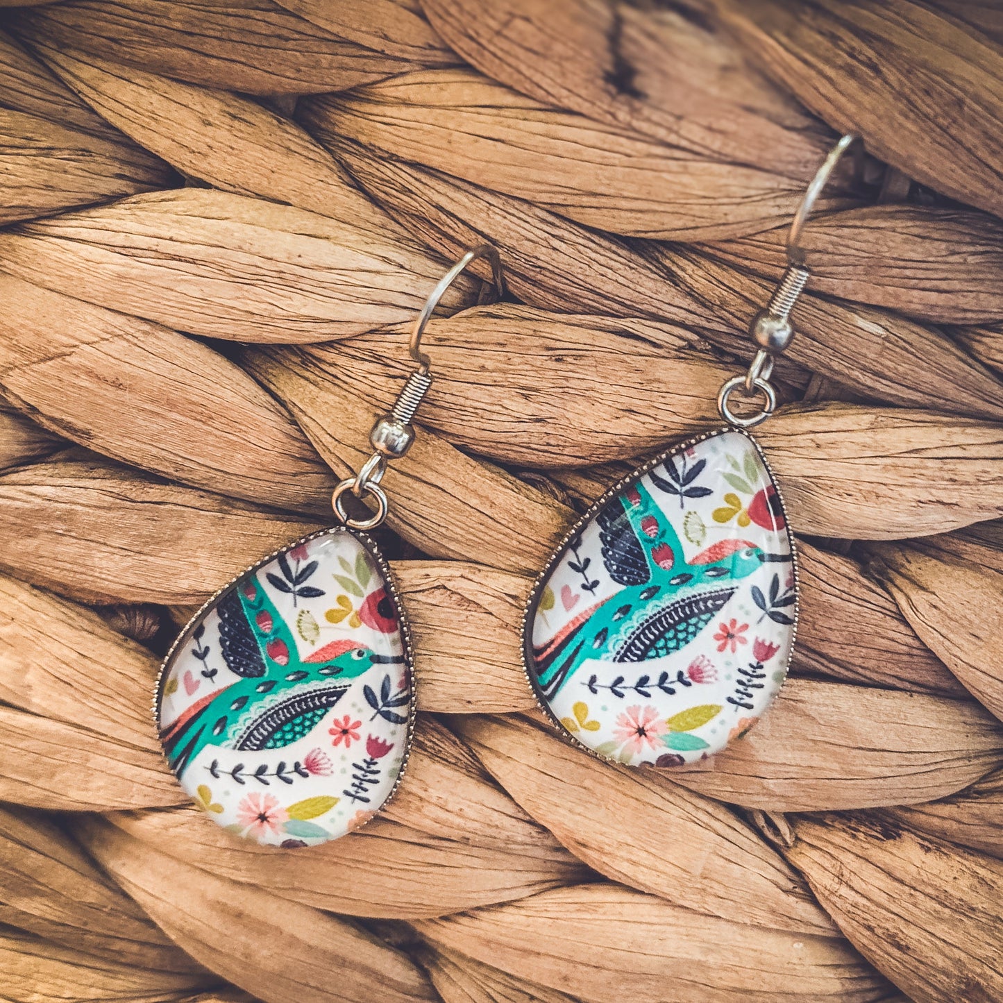 Beautiful Glass Like Folk Bird Earrings