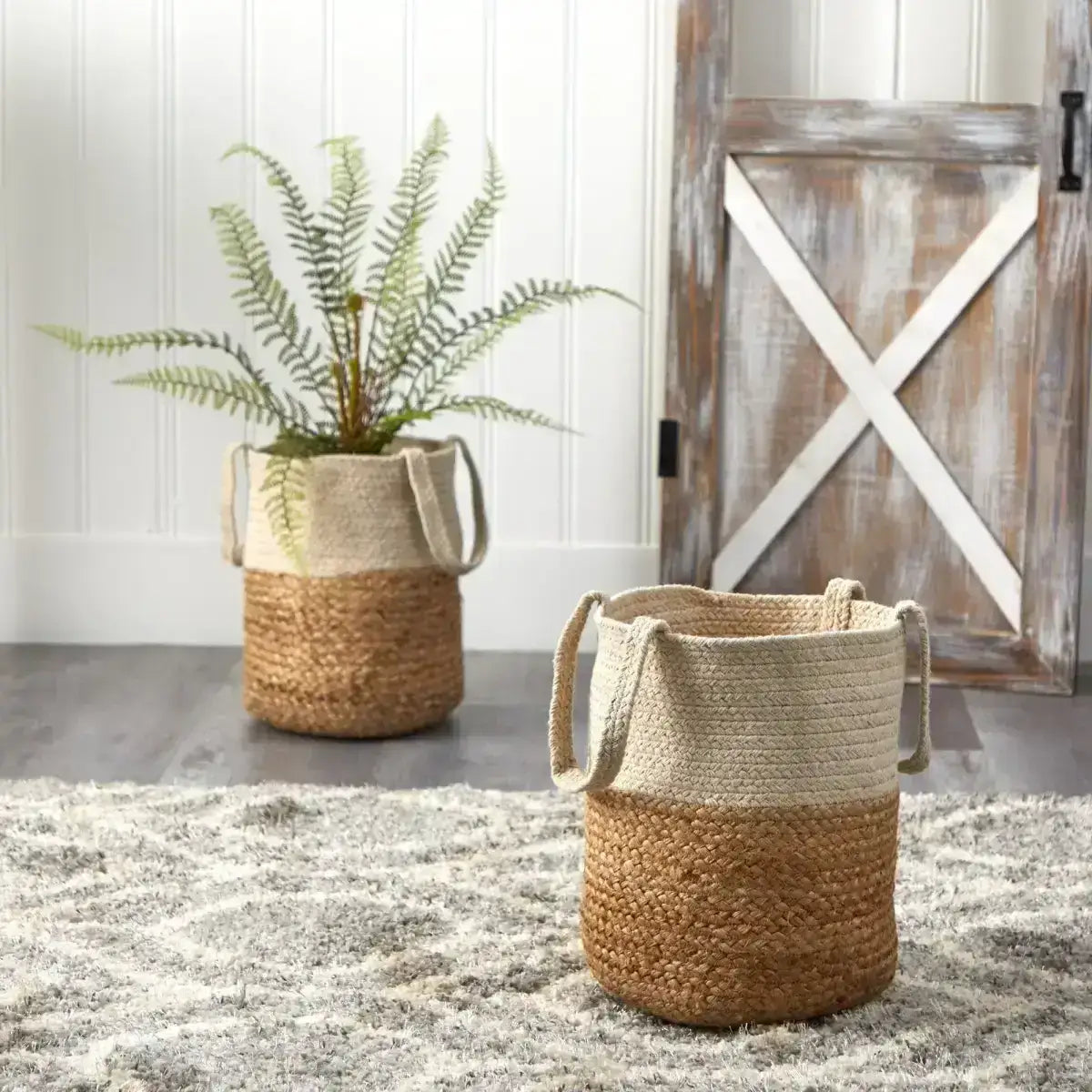 12.5” Handmade Natural Jute and Cotton Planter - Nearly Natural