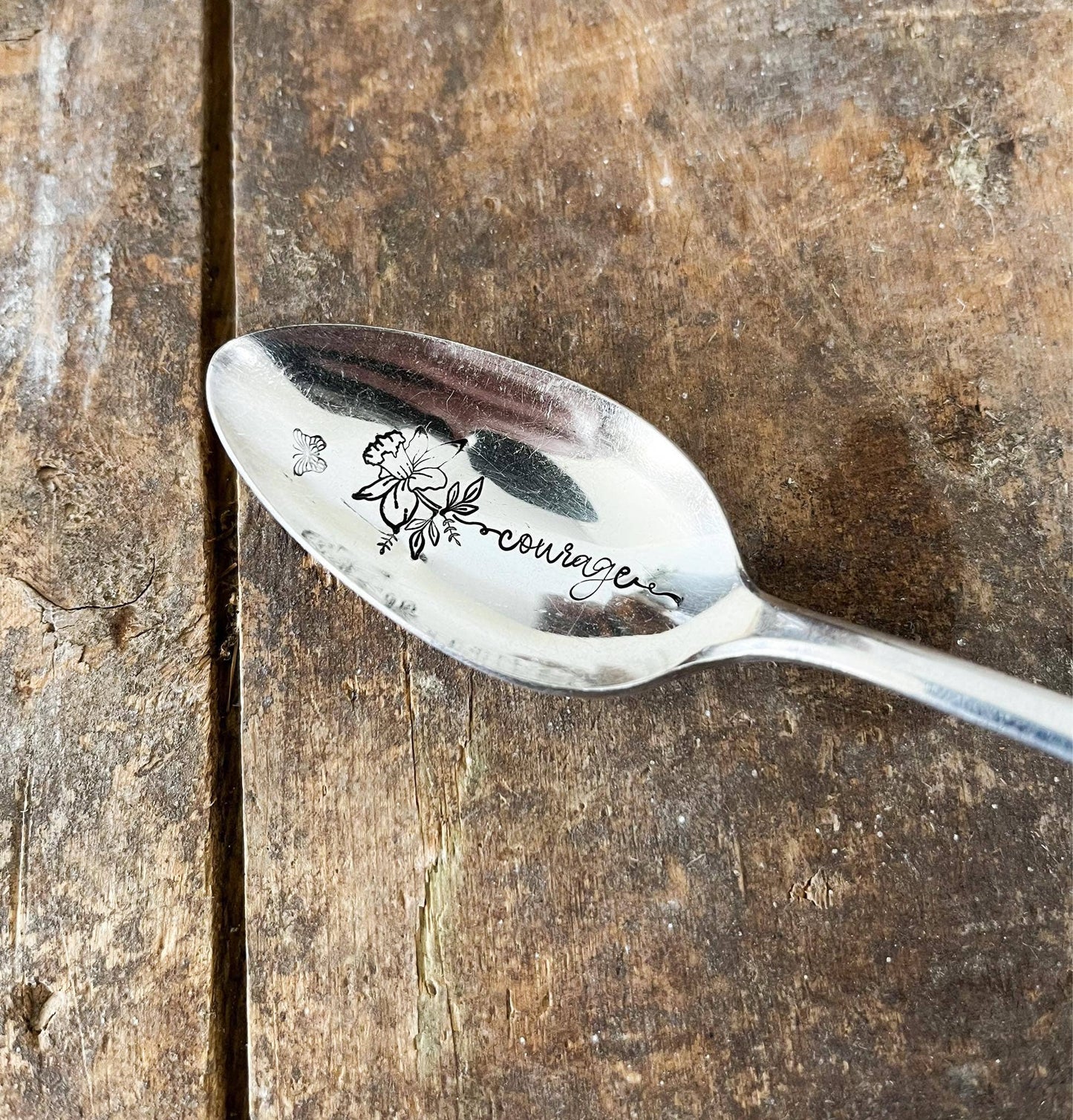 Floral Stem Inspiration - Vintage Stamped Spoon - Courage - The Sassy Barn
