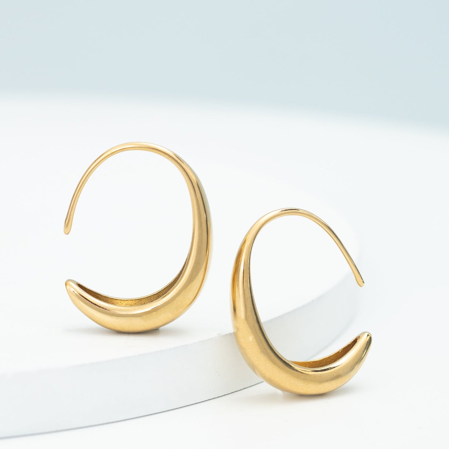 Crescent Moon Thread Drop Earrings in Gold