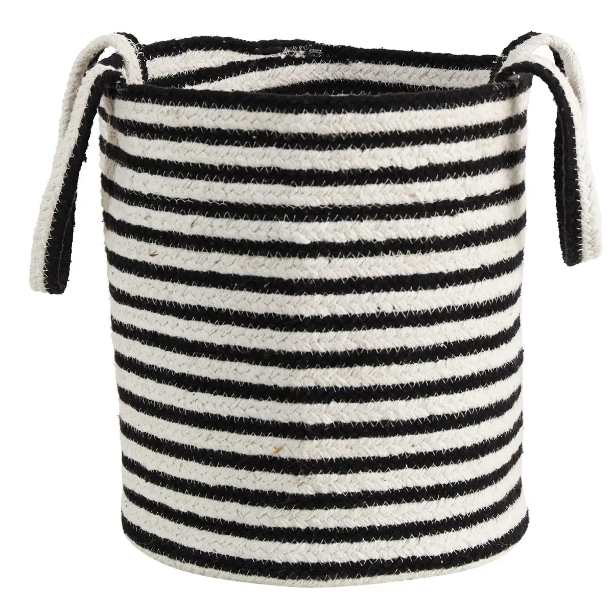 13” Boho Chic Basket Natural Cotton Handwoven Black and White Stripe with Handles - Nearly Natural