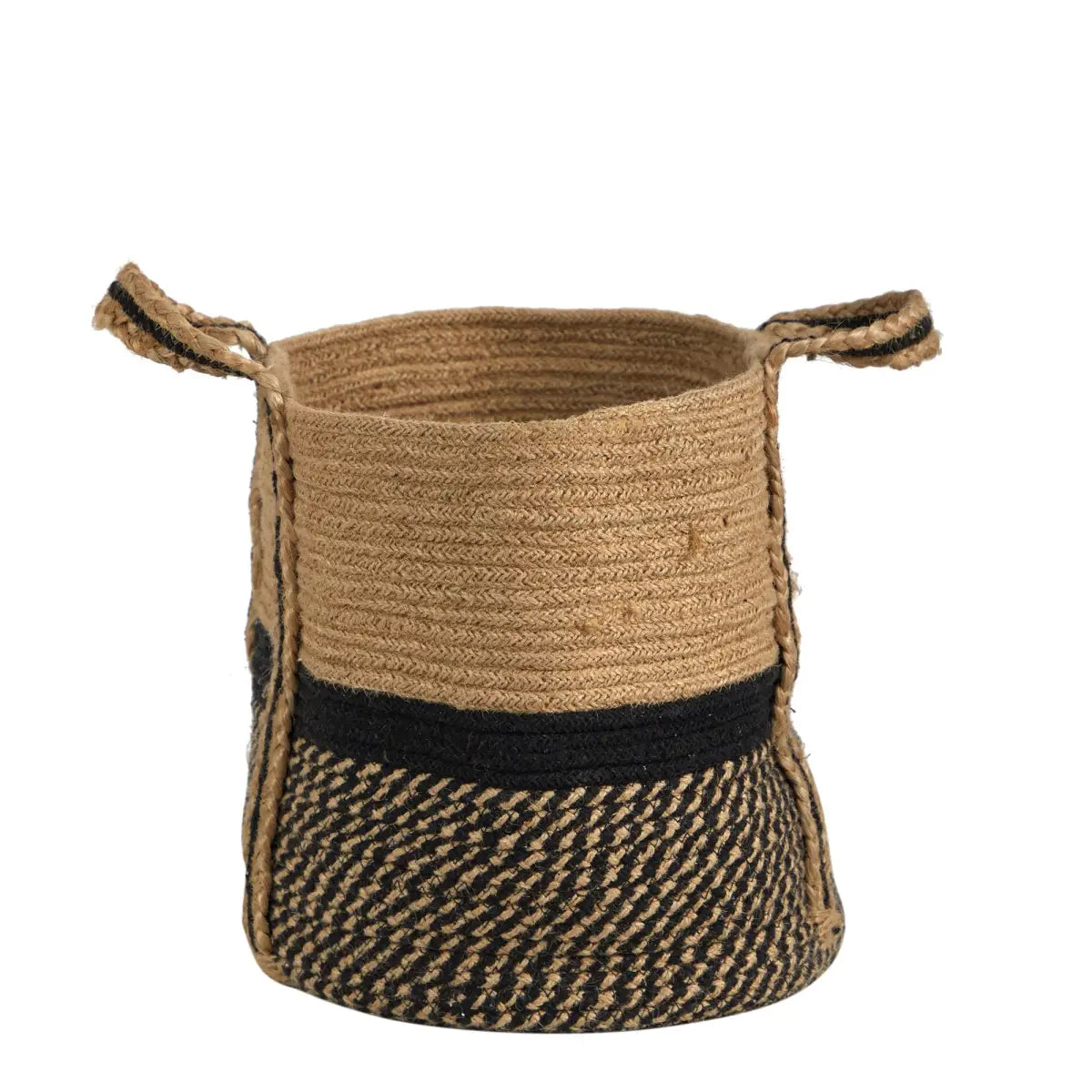 13’’ Boho Chic Basket Natural Jute Basket Planter Black Bottom Natural Top with Handles’ - Nearly Natural