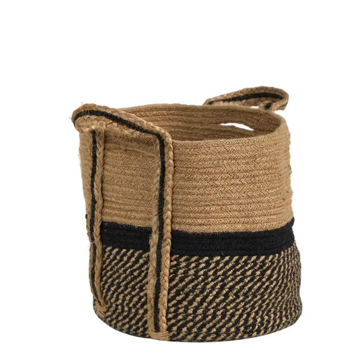 13’’ Boho Chic Basket Natural Jute Basket Planter Black Bottom Natural Top with Handles’ - Nearly Natural