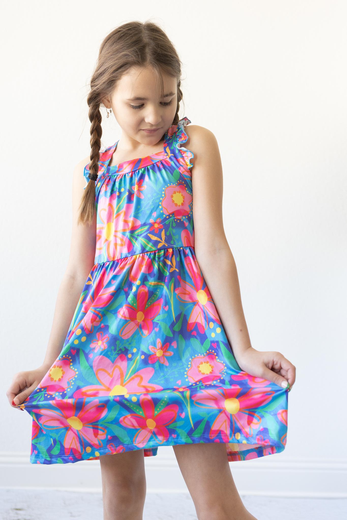 Springing Around Vibrant Floral Ruffle Dress - Mila & Rose ®