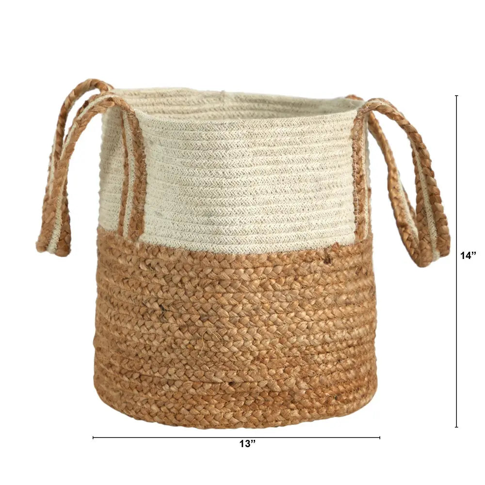 14” Boho Chic Basket Natural Cotton and Jute with Handles - Nearly Natural