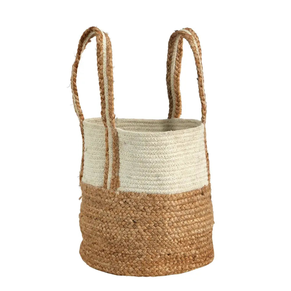 14” Boho Chic Basket Natural Cotton and Jute with Handles - Nearly Natural