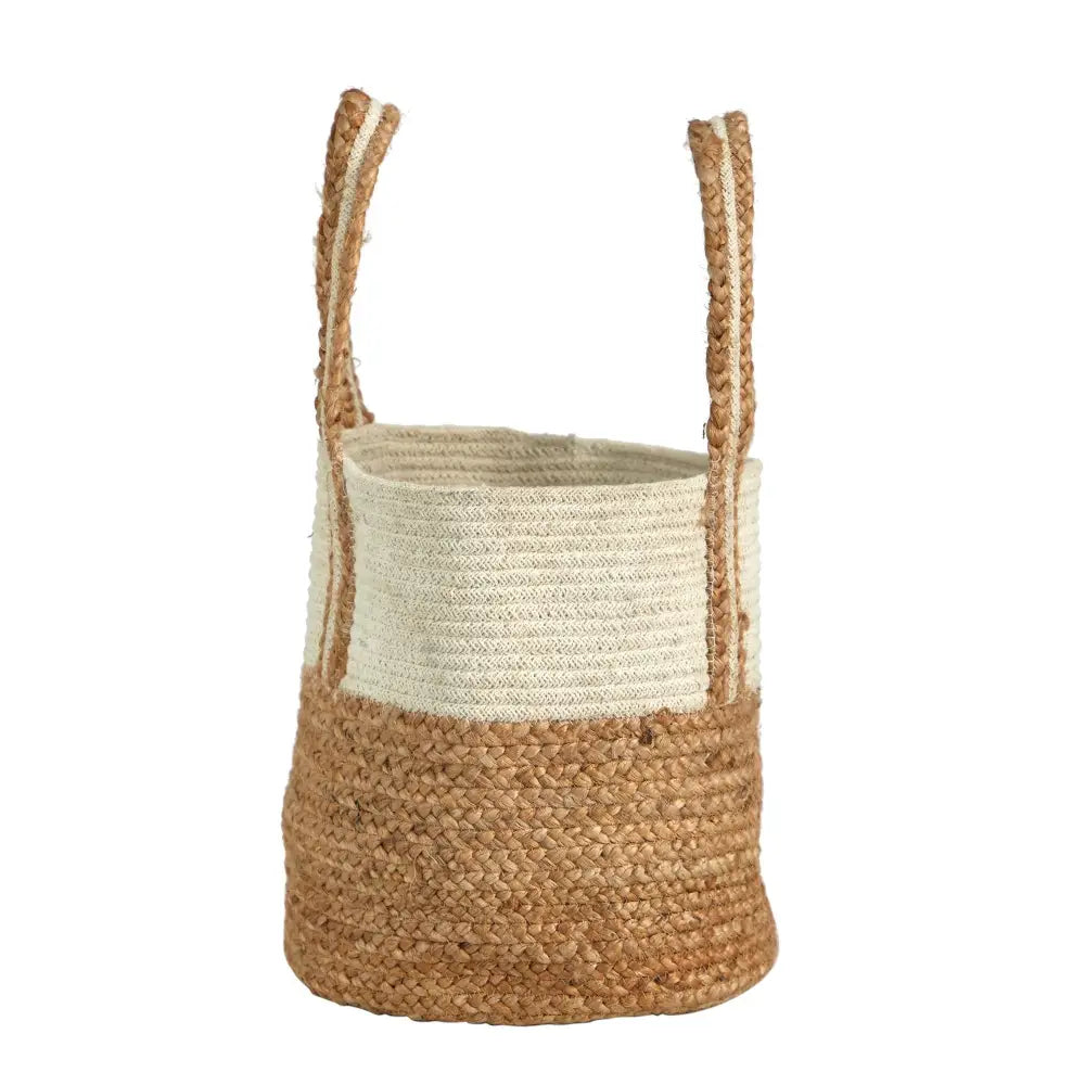 14” Boho Chic Basket Natural Cotton and Jute with Handles - Nearly Natural