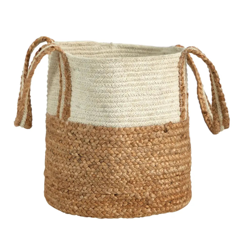 14” Boho Chic Basket Natural Cotton and Jute with Handles - Nearly Natural