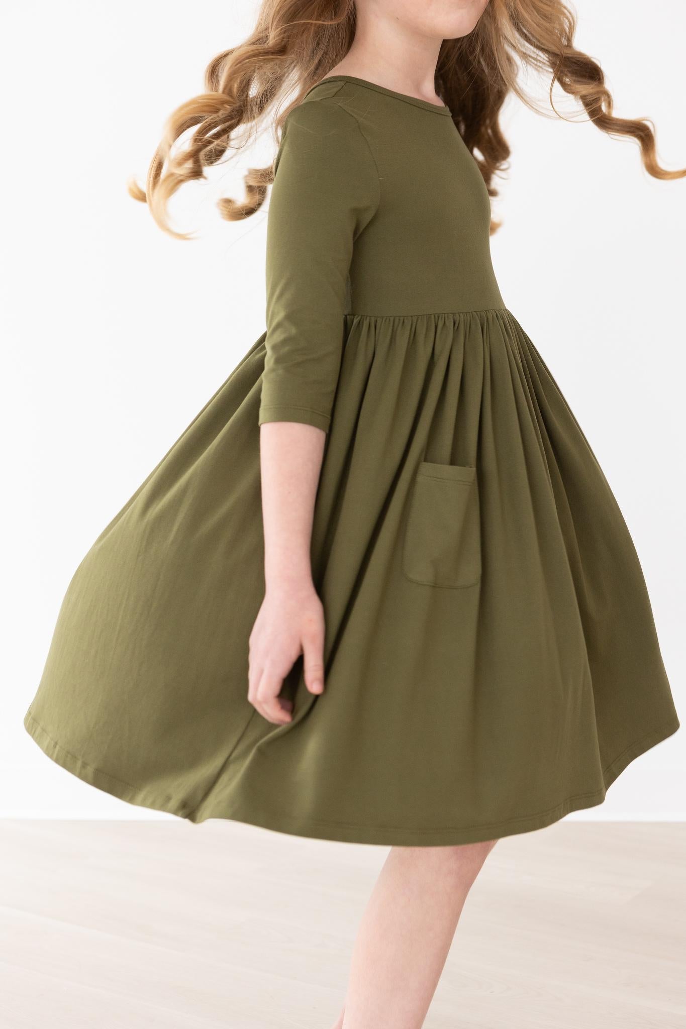 Olive Pocket Twirl Dress