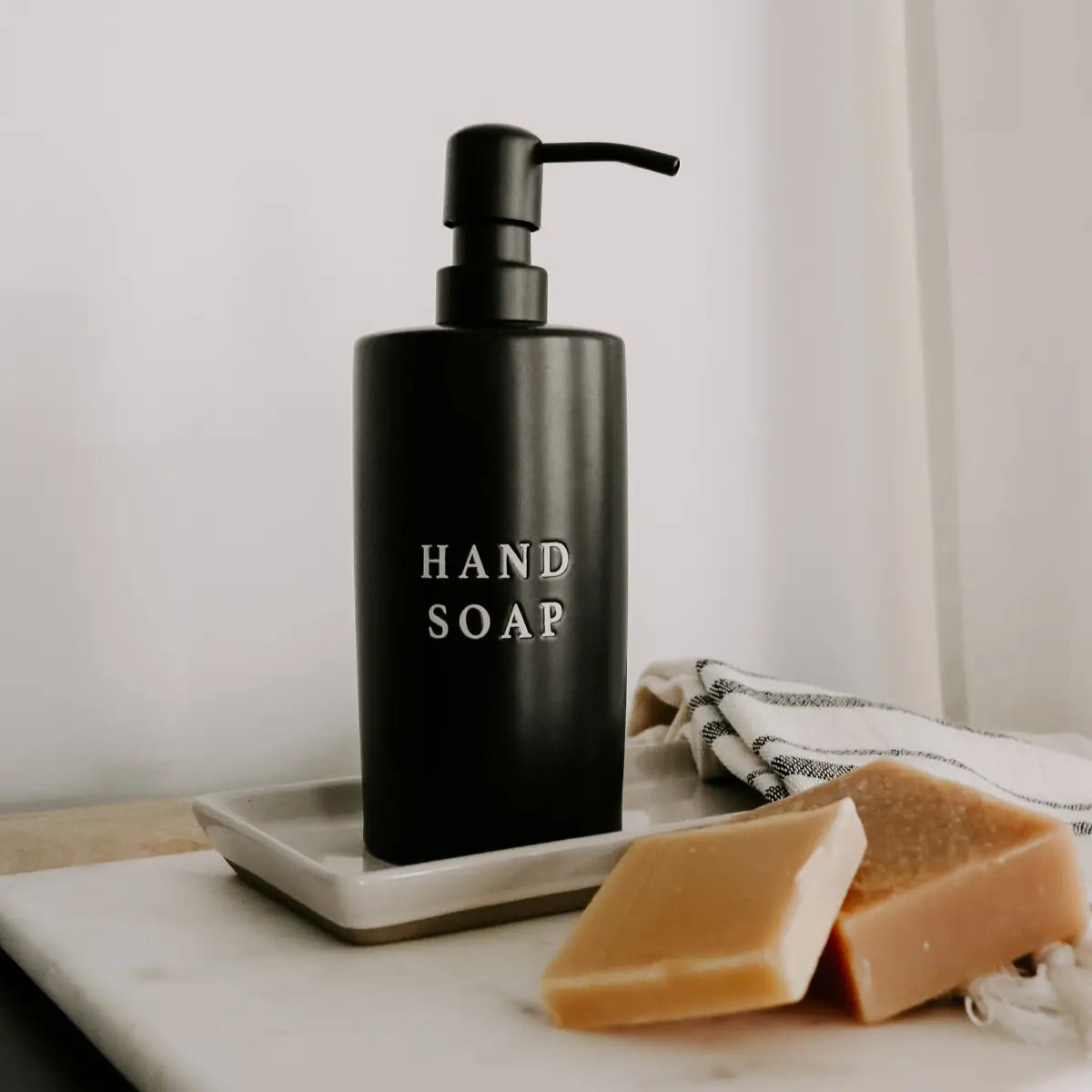 15oz Black Stoneware Hand Soap Dispenser - Sweet Water Decor