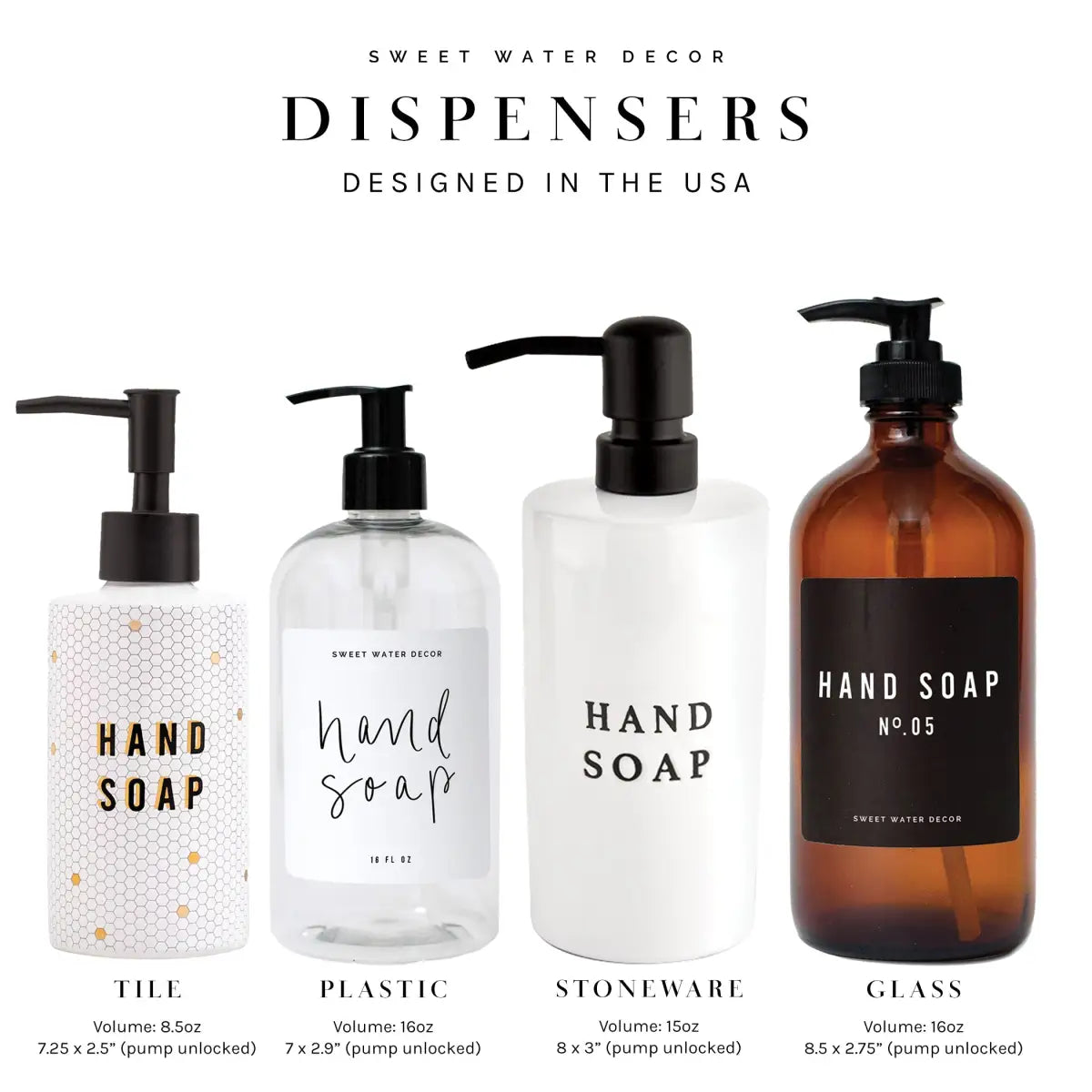 15oz Black Stoneware Hand Soap Dispenser - Sweet Water Decor