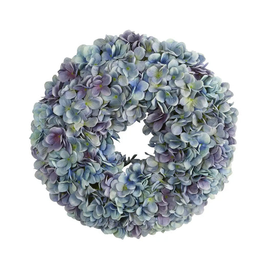 16” Hydrangea Artificial Wreath Ocean Blue - Nearly Natural