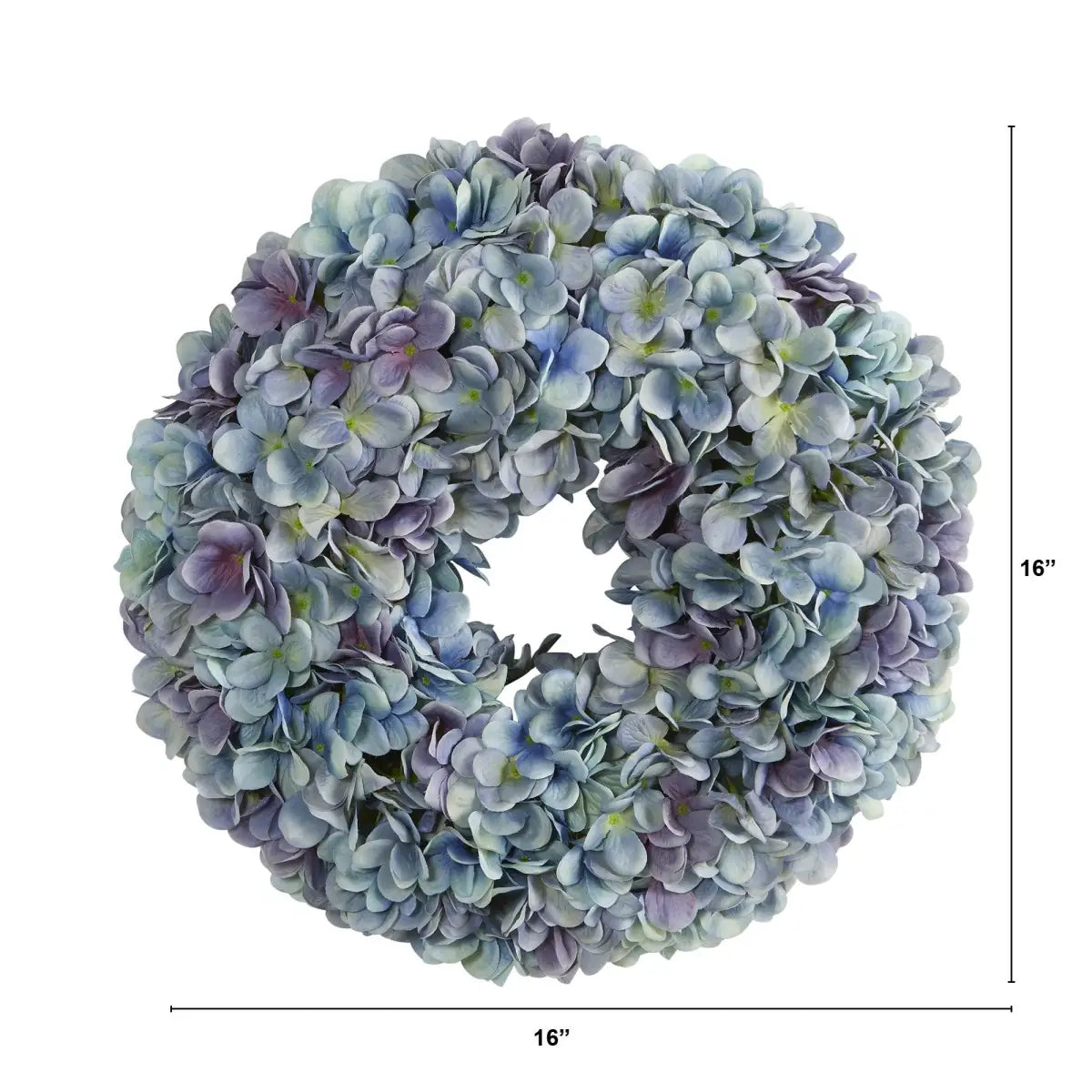16” Hydrangea Artificial Wreath Ocean Blue - Nearly Natural