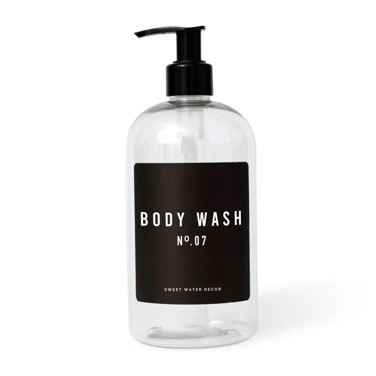 16oz Clear Plastic Body Wash Dispenser - Black Label - Sweet Water Decor