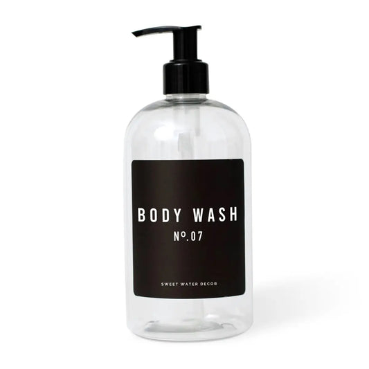 16oz Clear Plastic Body Wash Dispenser - Black Label - Sweet Water Decor