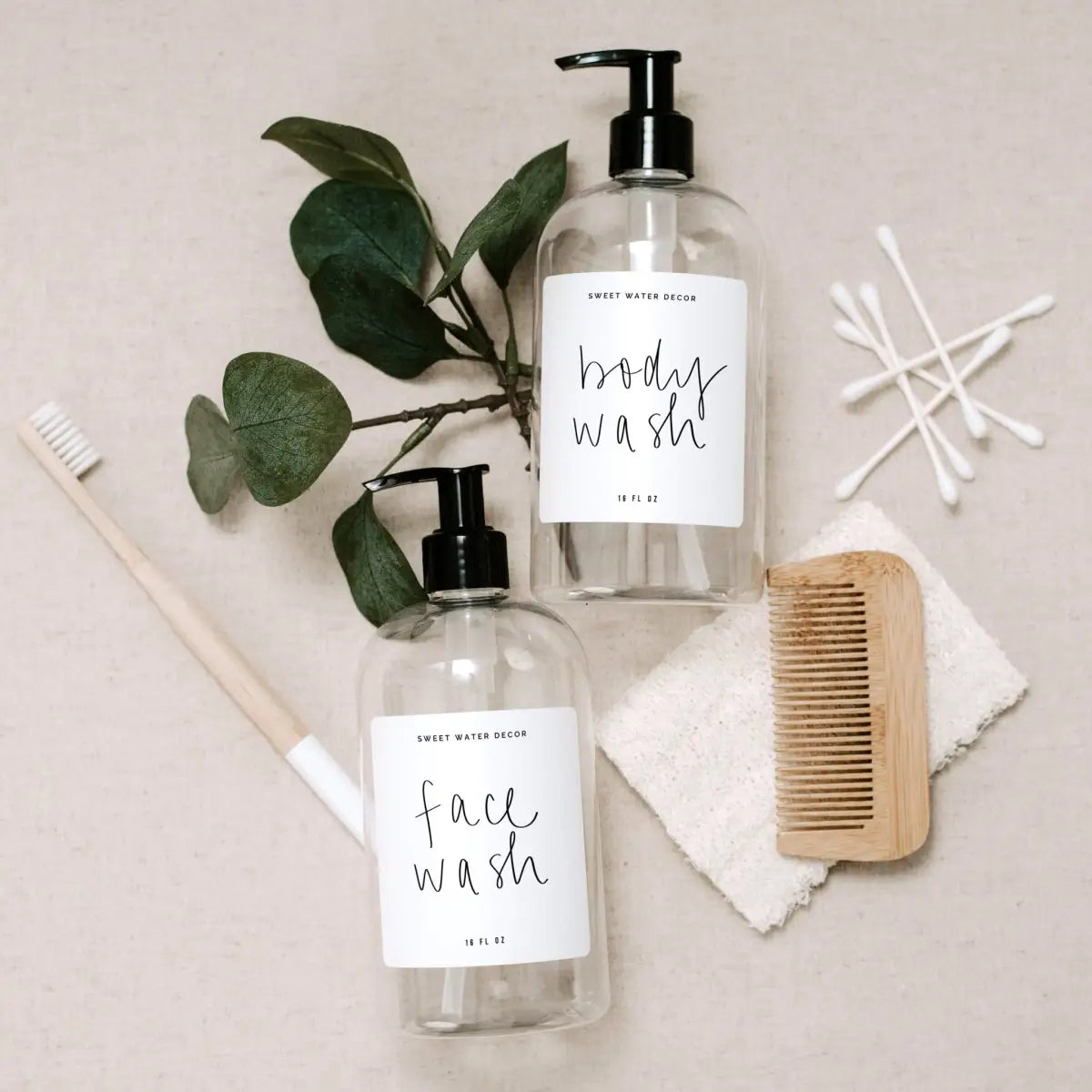 16oz Clear Plastic Body Wash Dispenser - White Label - Sweet Water Decor