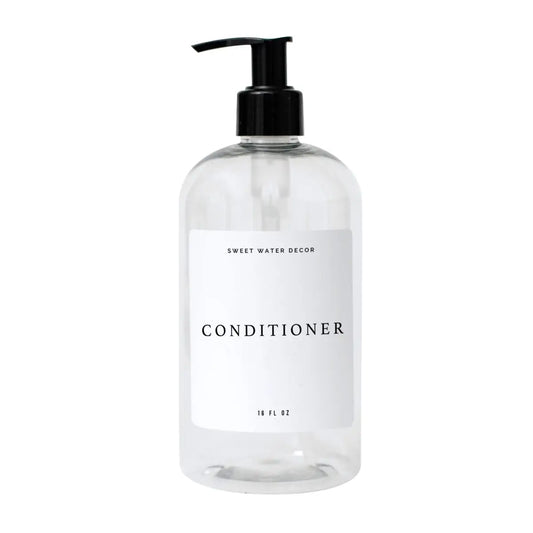 16oz Clear Plastic Conditioner Dispenser - White Text Label - Sweet Water Decor