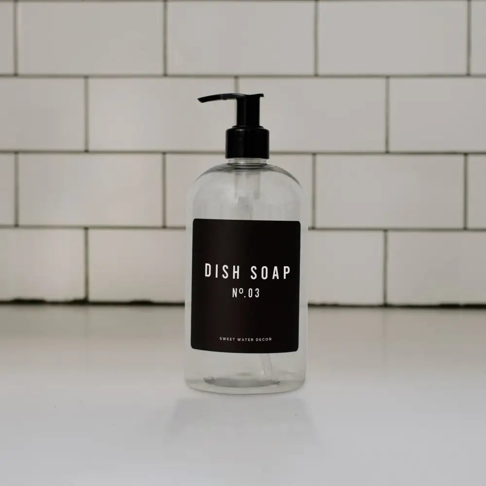 16oz Clear Plastic Dish Soap Dispenser - Black Label - Sweet Water Decor