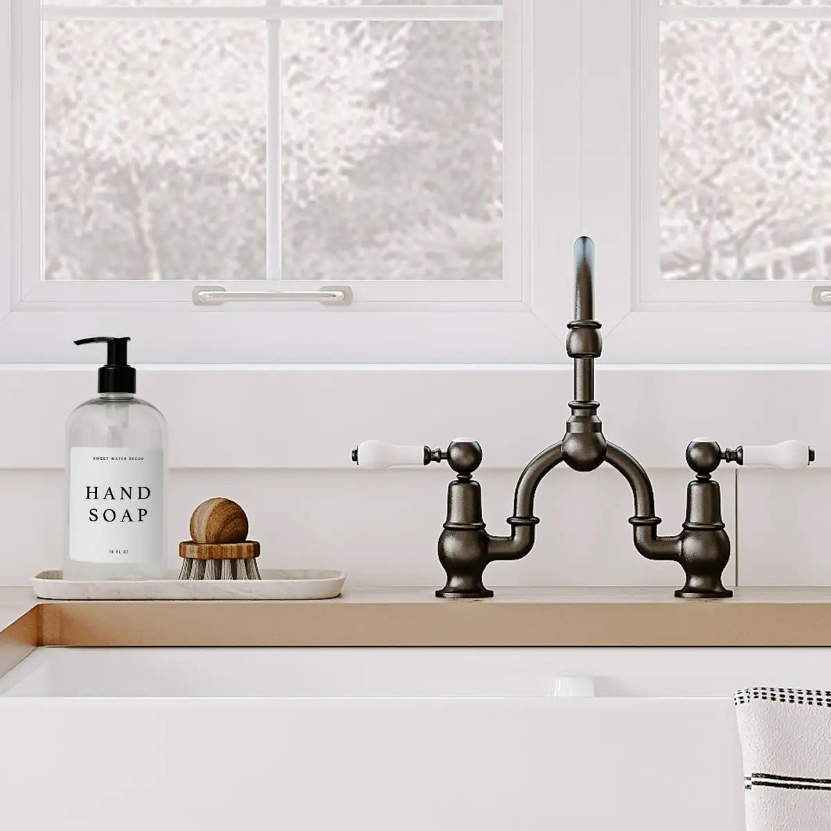 16oz Clear Plastic Hand Soap Dispenser - White Text Label - Sweet Water Decor