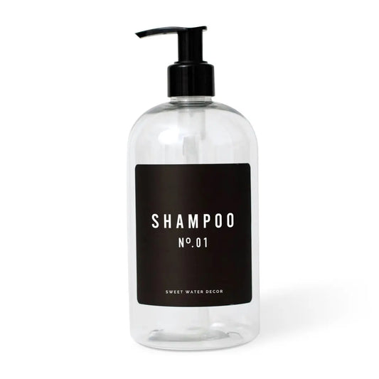 16oz Clear Plastic Shampoo Dispenser - Black Label - Sweet Water Decor